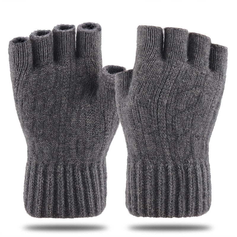 Wool Fingerless Knitting Glove Men Winter Warm Flexible Fingerless